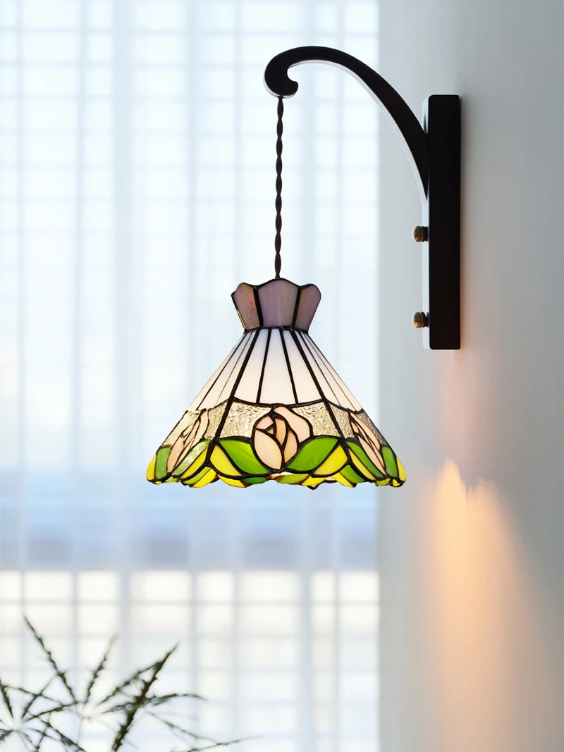Medieval Balcony Aisle Wood Wall Lights Bedroom Living Room Multi-color Lighting Retro Pattern Wall Lamps Indoor Hanging Lamps