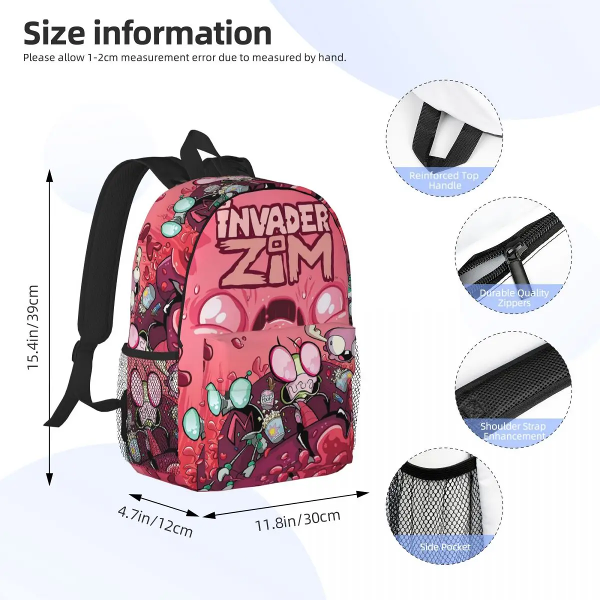 غزاة Zims أنيمي الكرتون الغريبة على ظهره طالب بنين بنات BookBag أطفال حقيبة مدرسية حقائب كتف الكمبيوتر للرجال والنساء