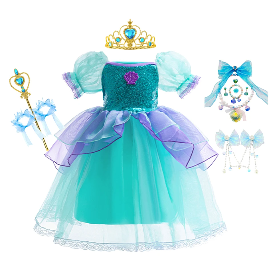 Girls Mermaid Princess Dress Costume Set with Wig Accessories for Halloween Cosplay Birthday Party Toddler Mermaid Costume