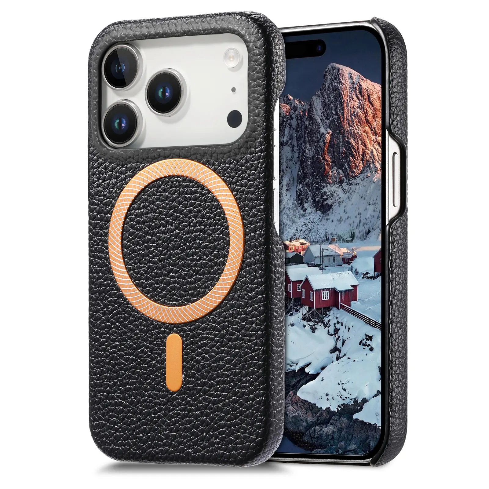 

lychee grain PC+TPU Magnetic charging phone Case back cover For iPhone Air 17 16 15 124 13 12 Pro Max PIus shockproof back cover