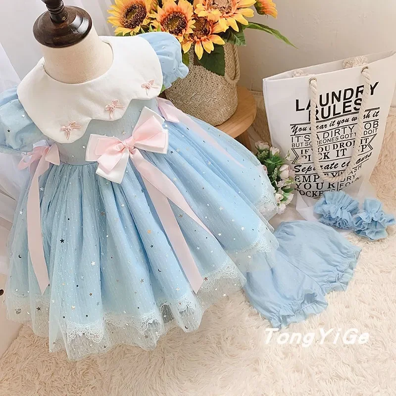 Summer New Spanish Girl Starry Dress Baby Girl's Birthday gift Kids clothes for Girls Aisha Blue Dress Party Wedding Eid Dress