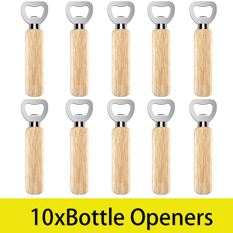 

10Pcs Wooden Bottle Opener Stainless Steel Wood Handheld Beer Opener for Groomsmen Gifts Home Kitchen Wedding Party