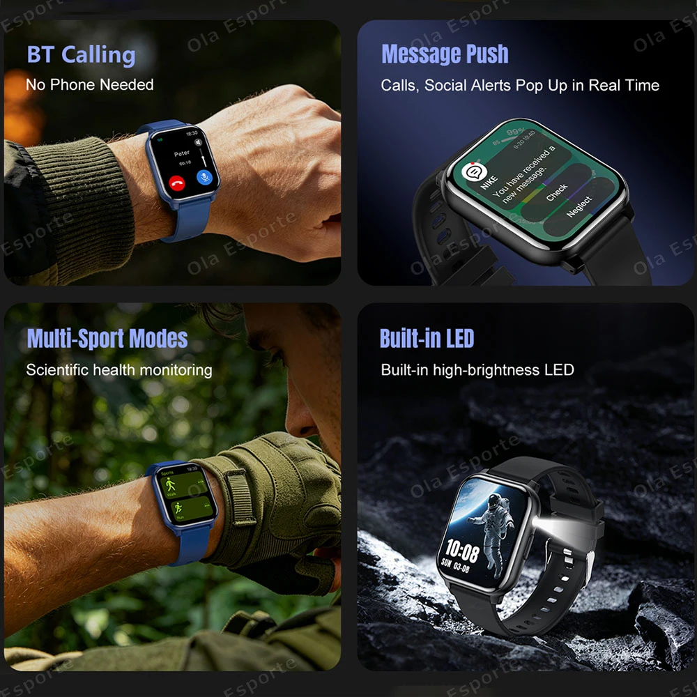 2026 Smart Watch Men IP68 5ATM Outdoor Sports Fitness Tracker Heart Rate Blood Oxygen Health Monitor BT Calls GPS Smartwatch H10