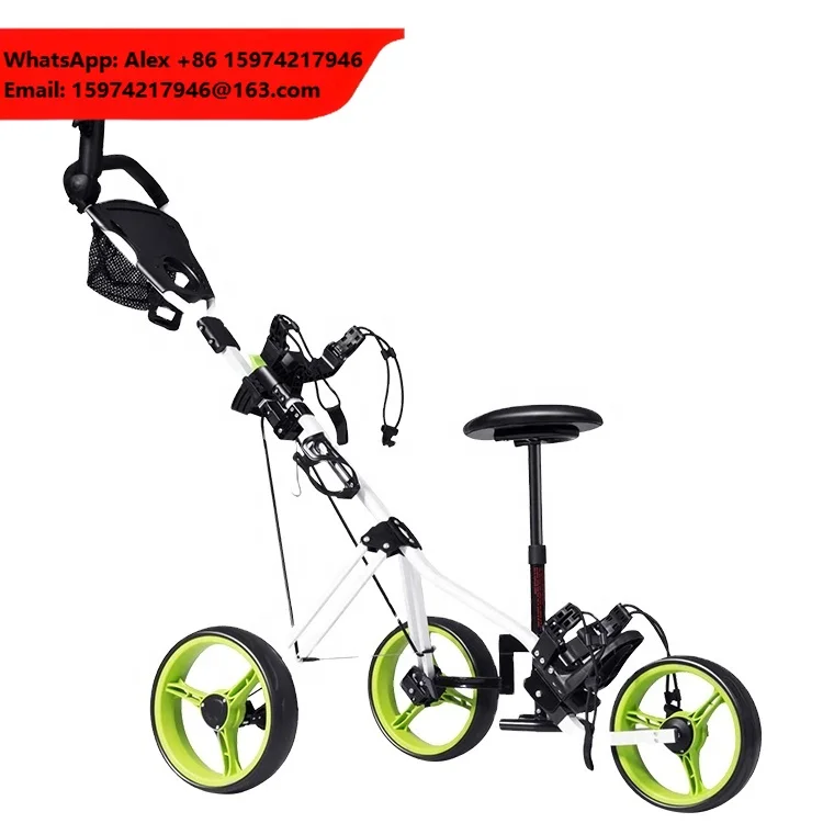 HOW TRUE Hot Sale One-Click Folding Aluminum Pull Golf Cart Lightweight 3 Wheel Golf Trolley With Foot Brake And Umbrella Holder