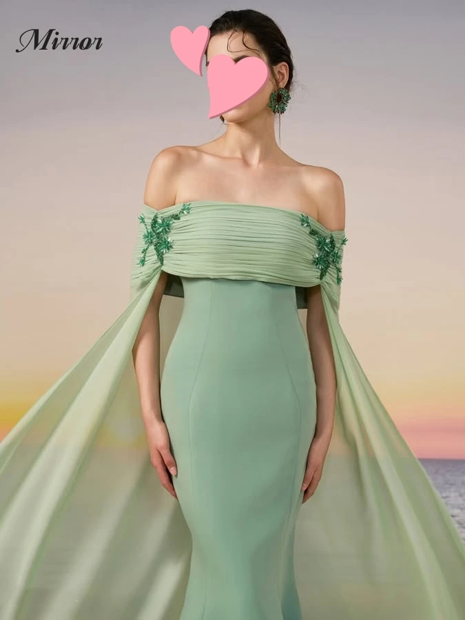 미러 드레스 우아한 빈티지 달콤한 그린 머메이드 비즈 쉬폰 새로운 맞춤형 공식 행사 프롬 드레스 이브닝 파티 가운