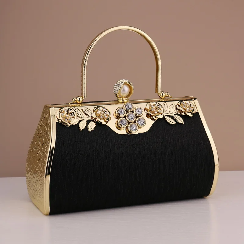 Bucket Small Clutch With Diamonds Handbags Flower Printed Purse Luxury Golden Evening Bags Lady