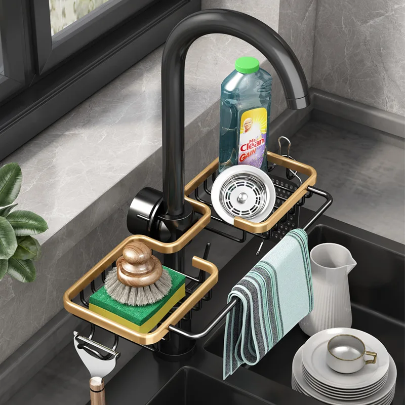 

Kitchen Sink Storage Rack Sponge Storage Holder Kitchen Sink Faucet Storage Rack Sponge Organizer Aluminum Bathroom Storage Rack