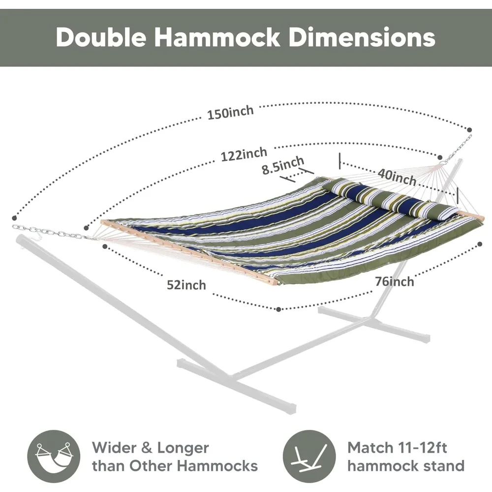 أرجوحة مزدوجة من حبل القطن للاستخدام الخارجي مع وسادة بوليستر، أزرق وأكوا، وشملت شريط توزيع الخشب الصلب، مثالية للاسترخاء وC