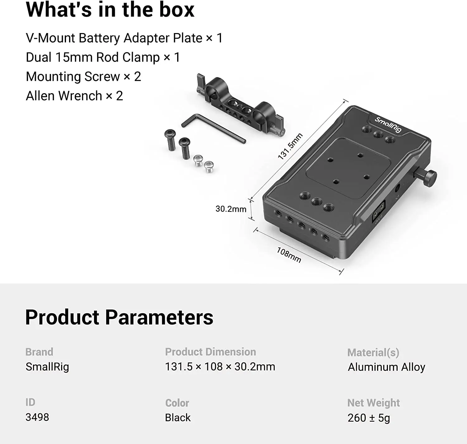 Smallrig Vバッテリー アダプター プレート 3499