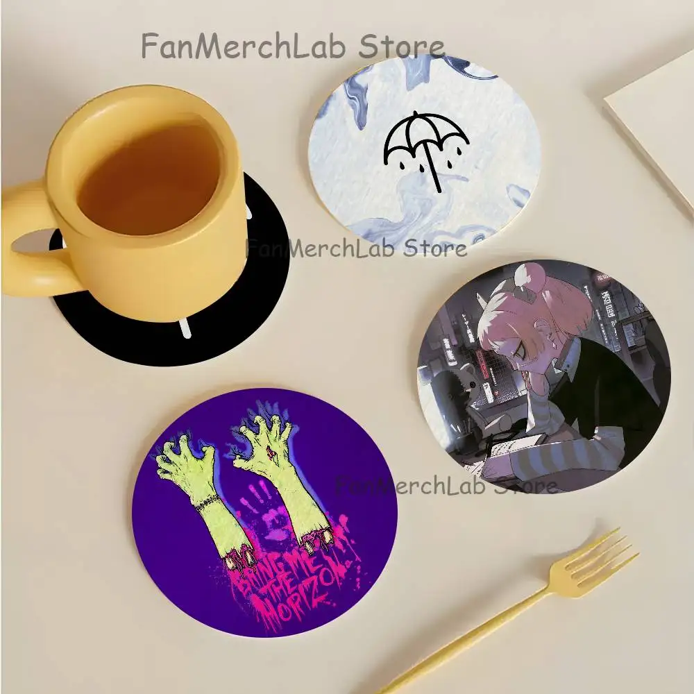 B-BringS Me The HorizonS Bmth 2D Pattern round Wooden Coaster Decorative Coffee Cup for Use in Coffee Shops Bars Wine Beer