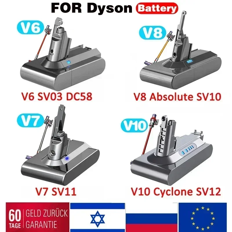 New V6 V7 V8 V10 battery for Dyson, replace with DC58 DC61 DC62 DC59 DC72 vacuum cleaner series detachable rechargeable battery