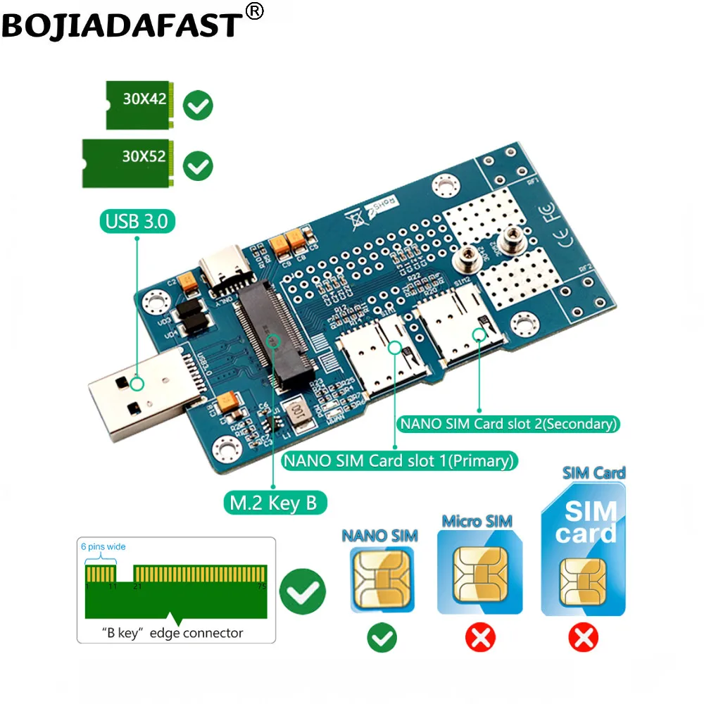 USB 3.0 커넥터, NGFF M.2 B 키 슬롯, 무선 어댑터 카드, 2 나노 SIM 거치대, 5G 4G LTE WWAN GSM 모듈 모뎀