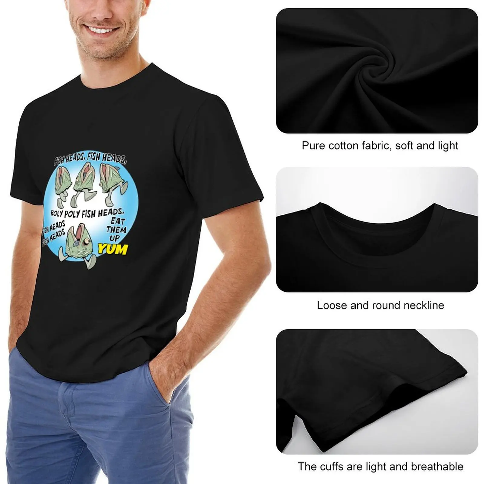 Cabeças de peixe, Cabeças de peixe, Cabeças de peixe Roly Poly, Eat them up yum Camiseta masculina de grandes dimensões, roupas masculinas de alta qualidade