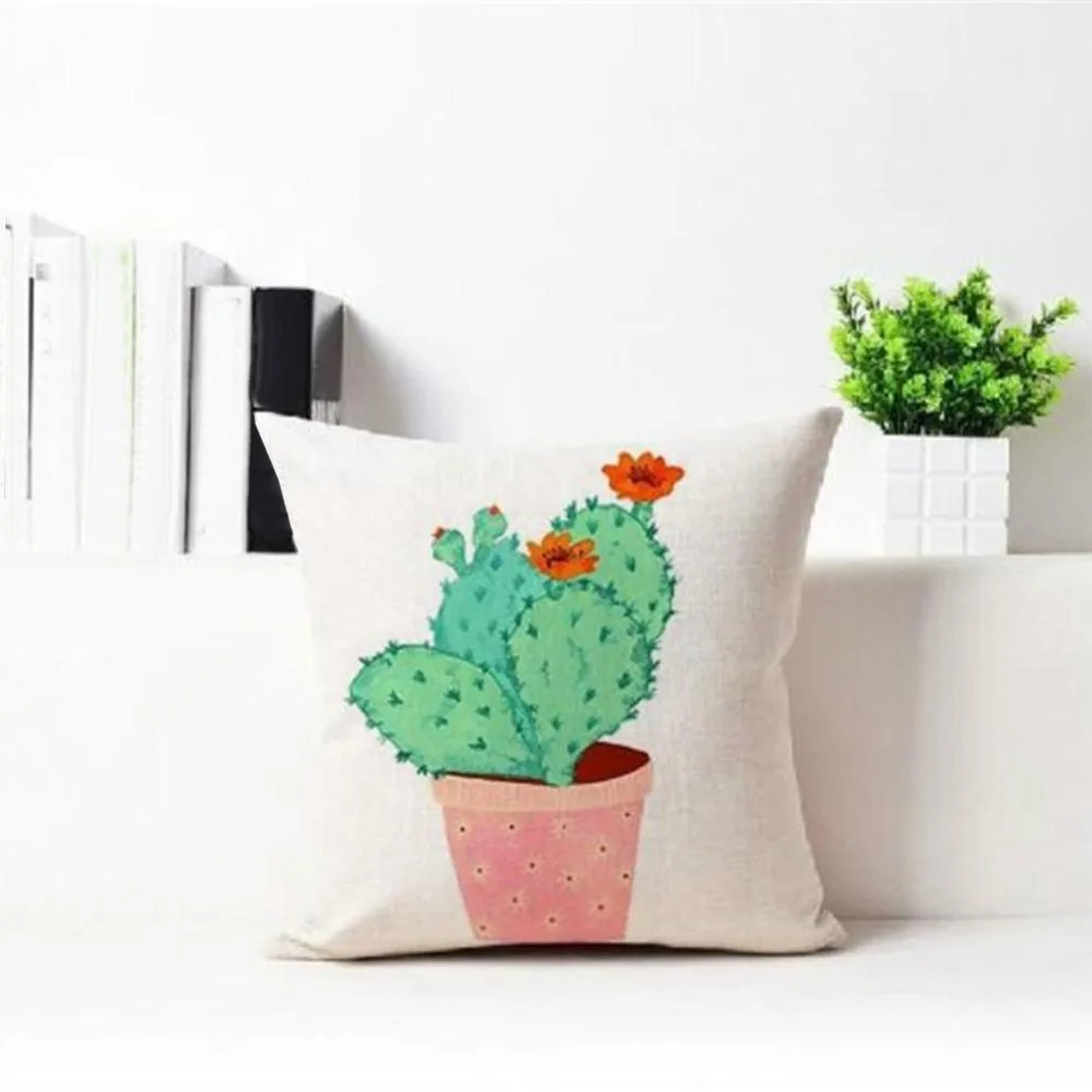 CIFBUY Succulent Cactus Potted Linen Pillowcase Comfortable Decorative Cushion Cover for Sofa Home Living Room Bedroom Decor