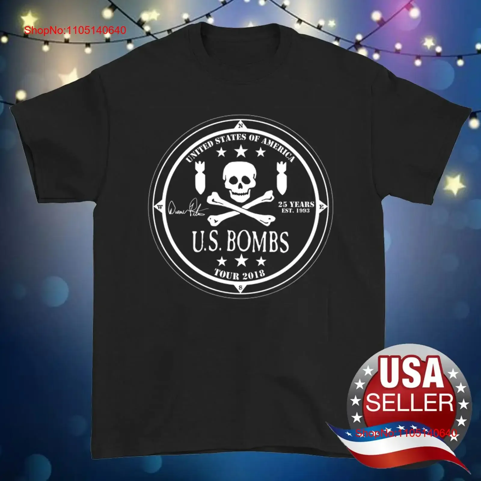 حار U S قنابل روك باند أسود تي شيرت تي شيرت جميع الأحجام قصيرة الأكمام JM557 خمر غسلها موضة تنوعا للجنسين امتدت
