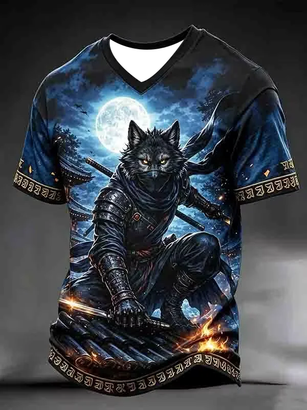 2027 Summer Men's Best-selling Japanese Samurai Culture Printed 3D Pattern Moisture-Wicking Family Version Casual T-Shirt Top