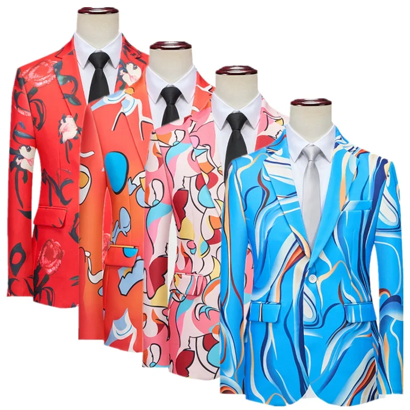 

Fashion Men's 3D Digital Printed Suit Business Casual Jacket, Perfect for Mens Weddings, Dances, Parties, Bars, KTV Blazers