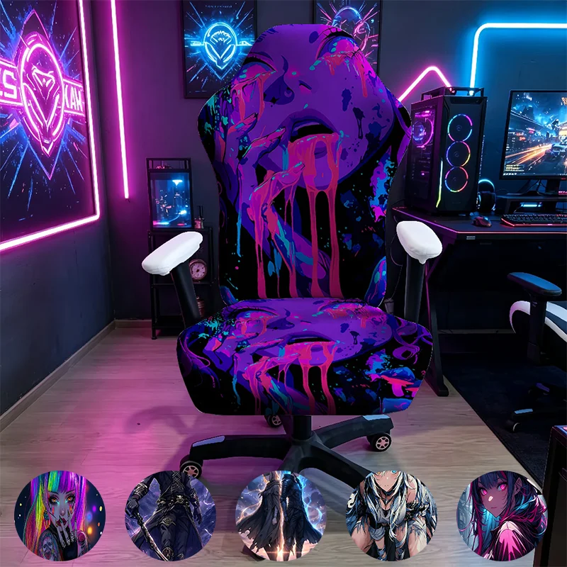 Cyberpunk E-sports Chair Cover, High-Elastic E-sports Office Chair universal Chair Cover, Animation Character Pattern