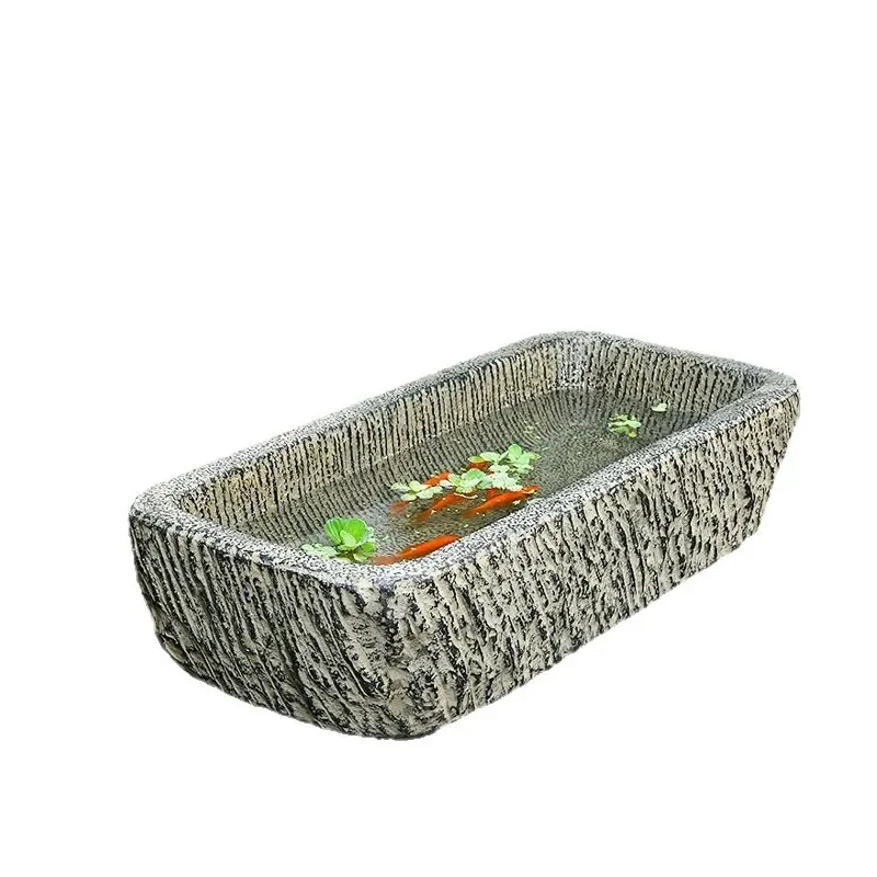 Outdoor courtyard rectangular resin stone trough large fish tank retro fish pond garden ornaments landscaping layout
