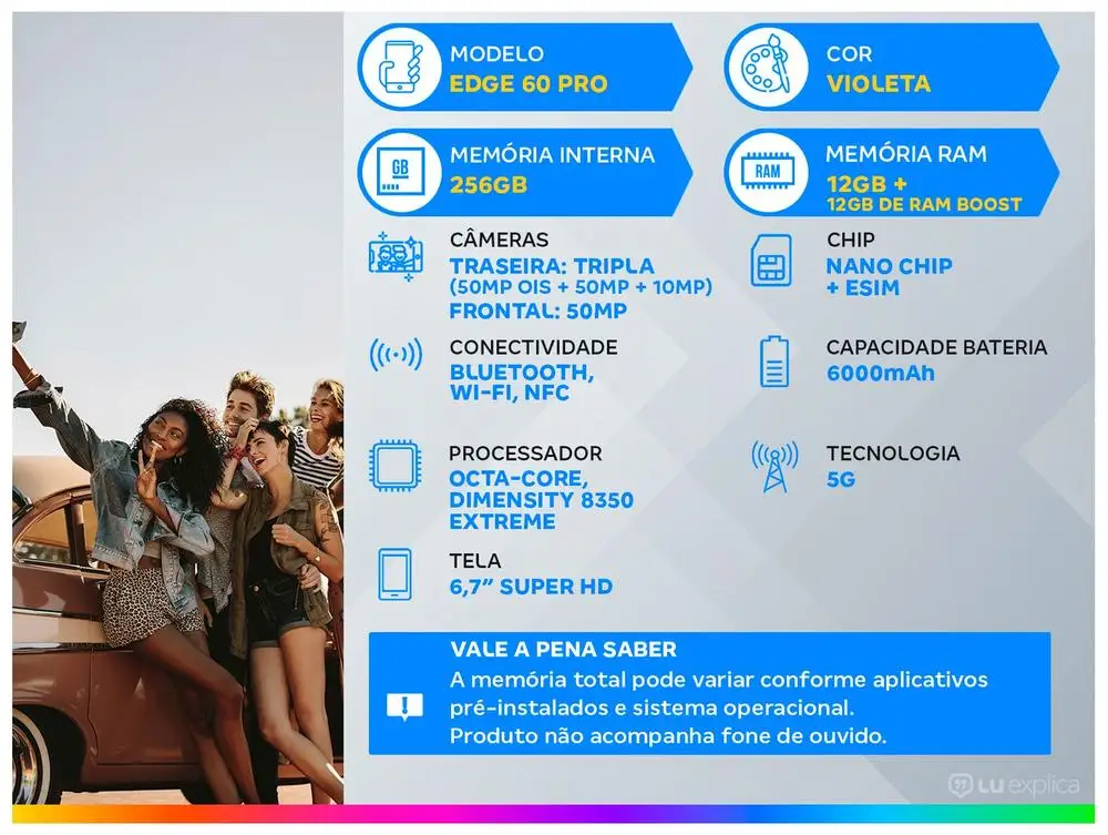 الهاتف الذكي موتورولا ايدج 60 برو 256 جيجا بايت بنفسجي 5 جيجا 24 جيجا رام 6.7 بوصة كاميرا. ثلاثي + صورة شخصية 50 ميجابكسل