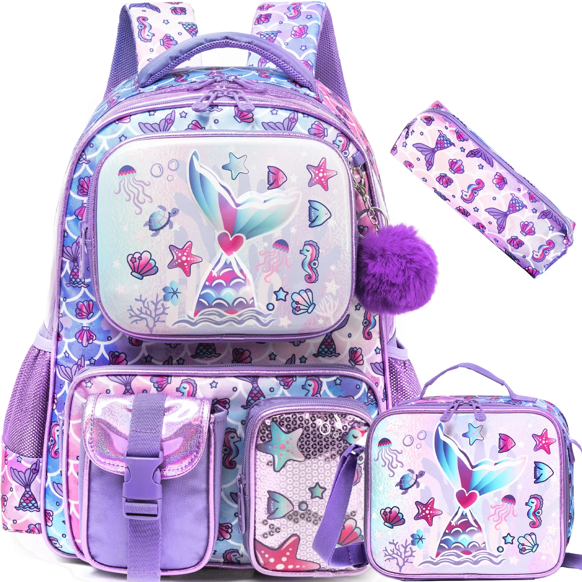 

3PCS Girls School Backpack Set Large Capacity Bookbag for Kids Cute Elementary Back To School Supplies Durable Mochila for Girls