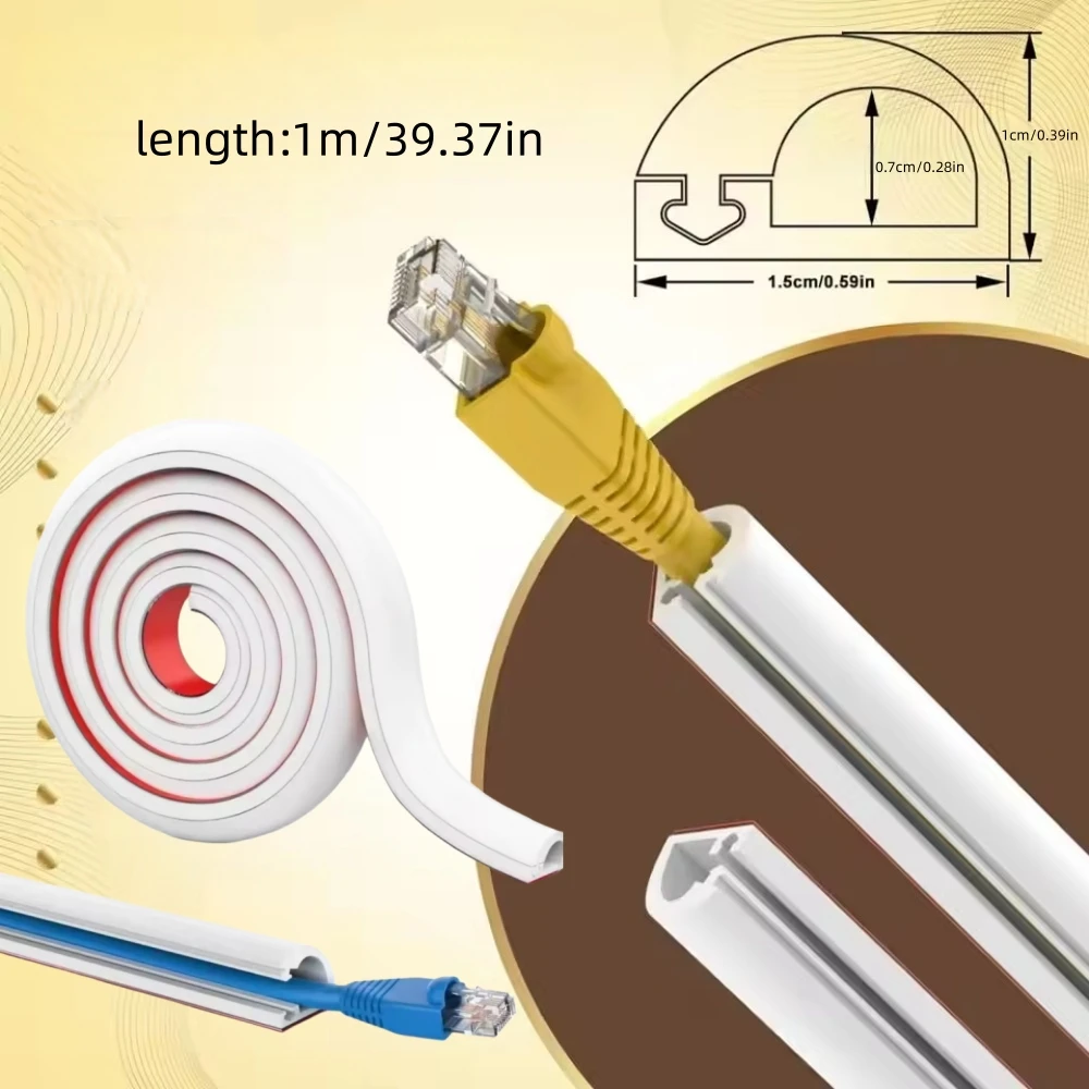1개 1m/39.37인치 전문가용 자가 접착식 벽면 케이블 정리기 레이스웨이 케이블 커버 PVC 유연한 케이블 관리 홈 오피스용