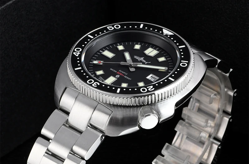 HEIMDALLR Retro Herren-Taucheruhr Stahl/Gummiarmband 20Bar Wasserdicht C3 Leuchtende Keramik-Lünette Saphirglas 2115 Quarz-Uhrwerk – Detail 20