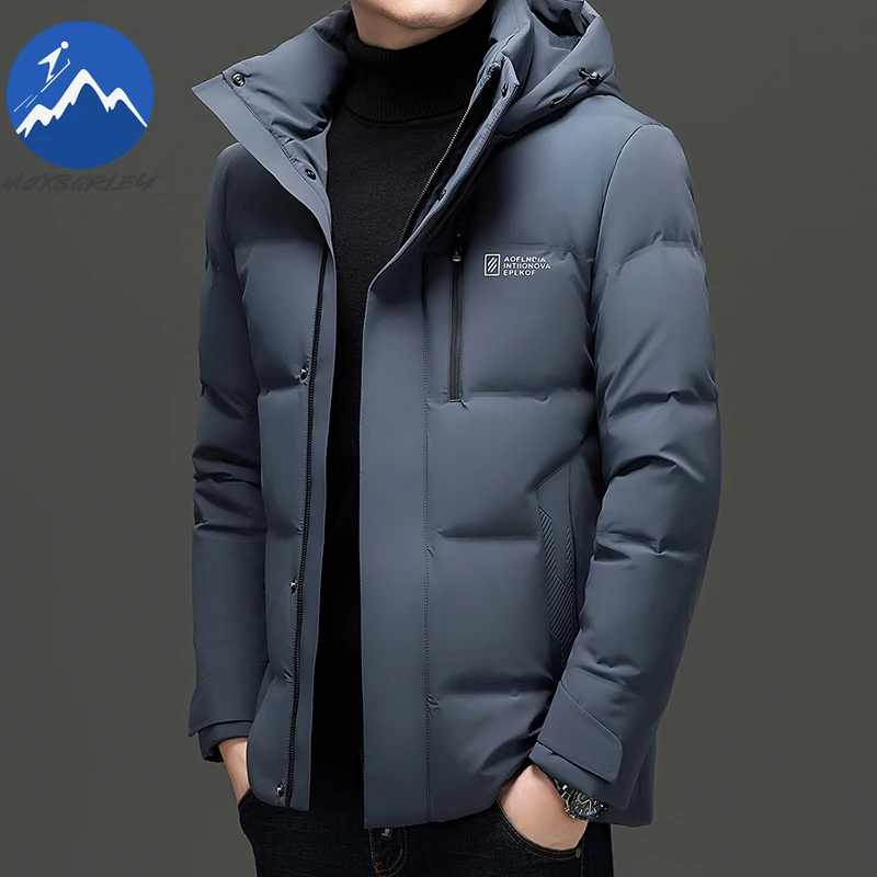 Maxbarley Mens Down Jacket Premium Detachable Hood Business Casual Lightweight Padded Jacket Fashion Work Thickened Winter Coat