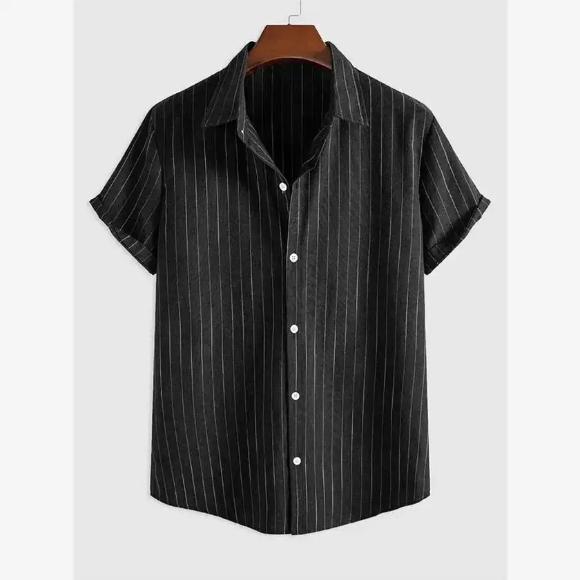 

Летние уличные рубашки-поло с отложным воротником, свободного кроя, с коротким рукавом, в полоску, повседневные топы для мужчин