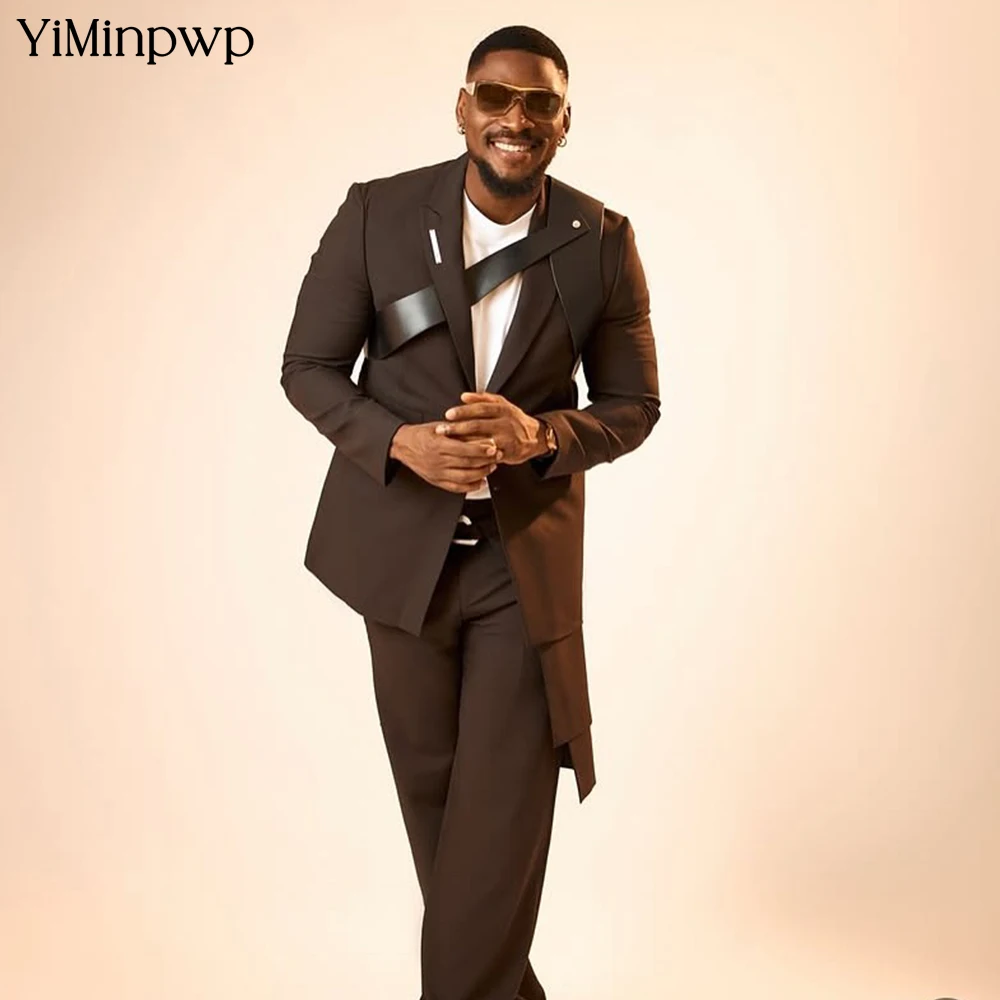 

YiMinpwp Brown Men's Suits Peak Lapel Satin 2 Piece Party Prom Suit Wedding Business Slim Fit Suit Formal Attire Plus SizeXS-5XL