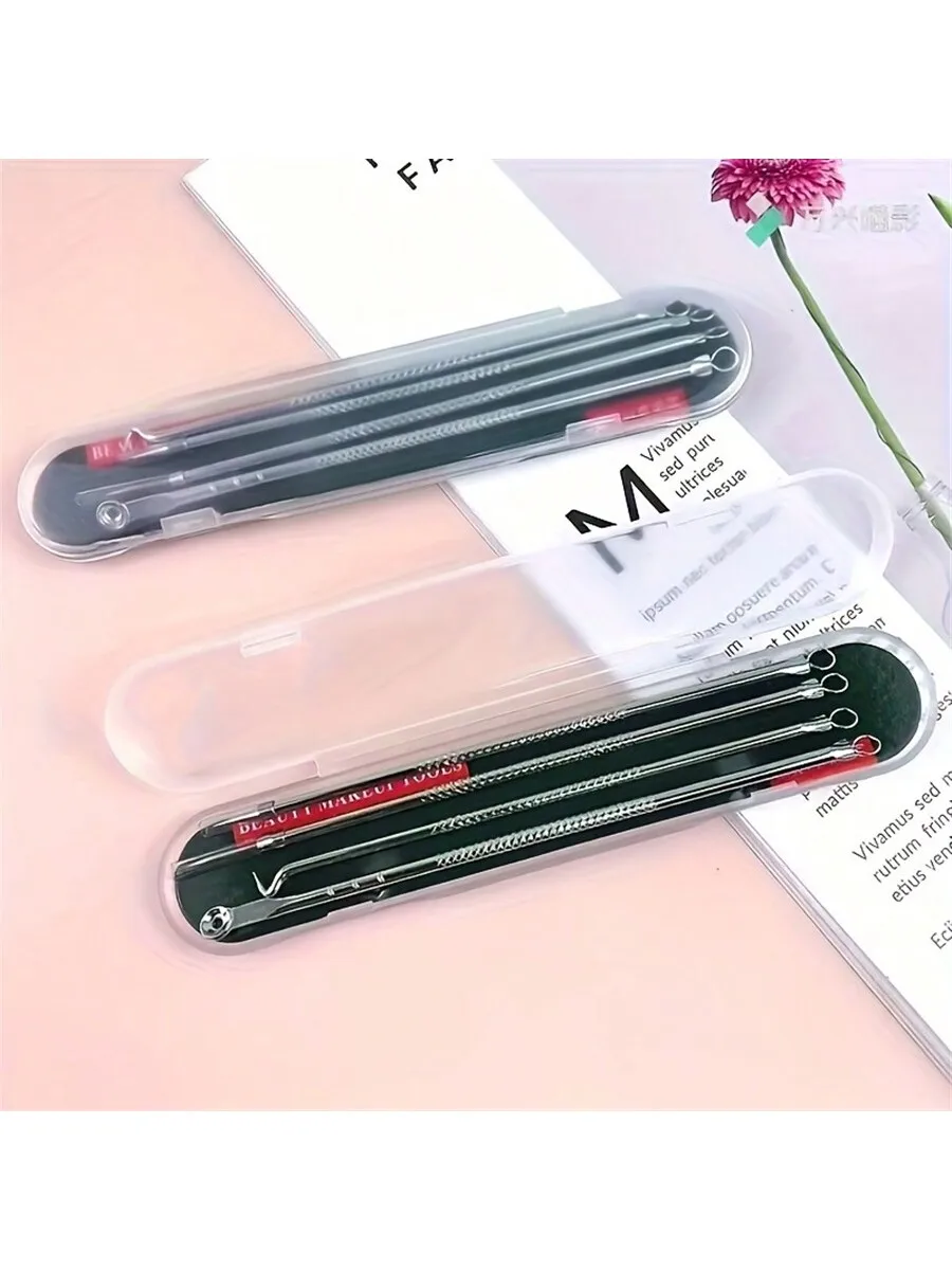 Ago per l'acne in acciaio inossidabile per rimuovere i punti neri, rimuovere l'acne, spremere l'acne, clip per cellulare, ago per l'acne, clip per l'acne, set da 4 pezzi