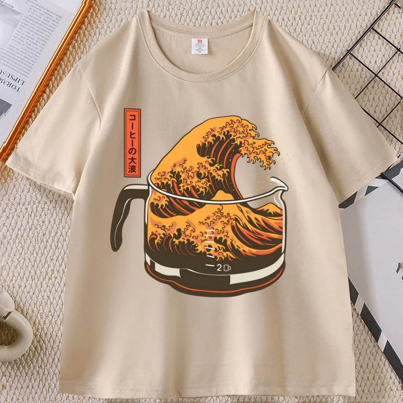 

Hokusai Coffee Wave T Shirt The Great Brew Graphic T-Shirt Kawaii Coffee Wave Tshirt Casual Men Women Work Tees Mens Clothes