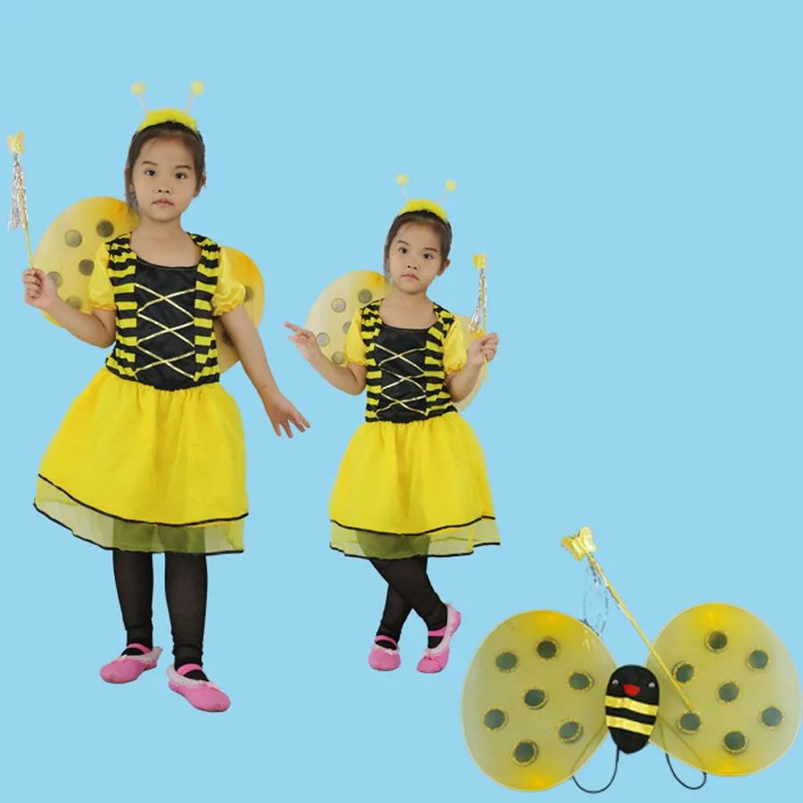 Costume d'équation jaune pour filles, robe d'aile, baguette magique, ensemble d'accessoires de bande de sauna, carnaval pour enfants, cosplay d'anniversaire