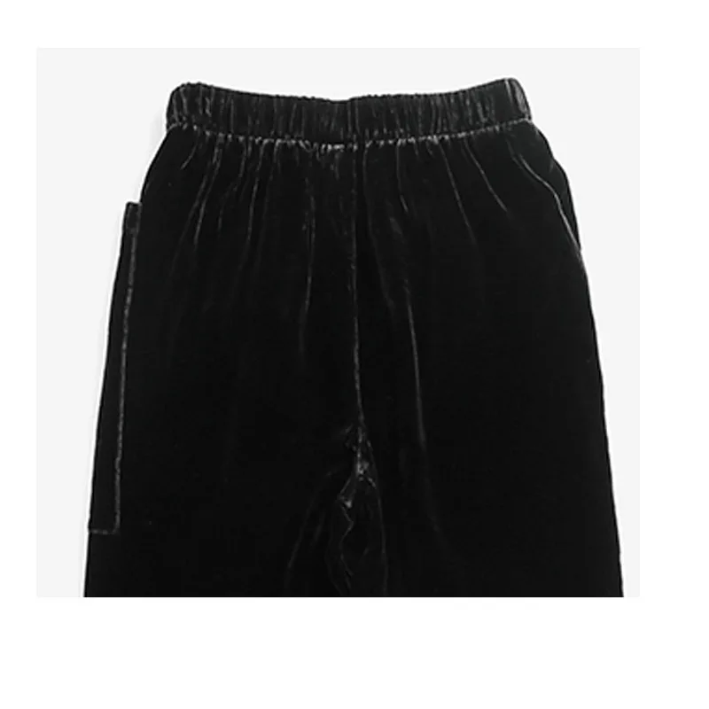 Fengbaoyu luxe soie velours femmes ample noué coupe large confortable loisirs de plein air respirant absorbant la sueur pantalon droit