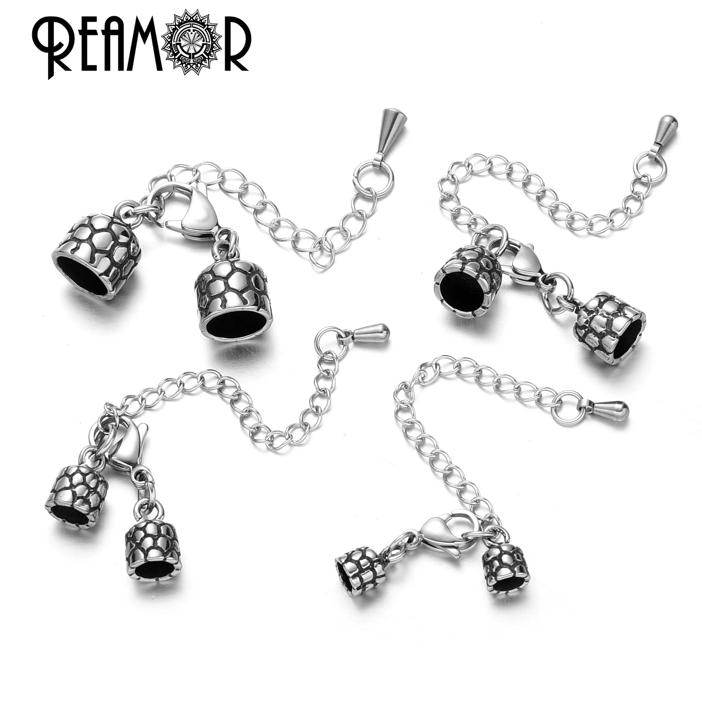 

REAMOR 4/5/6/8mm 316l Stainless Steel Clasps Hook Leather Cords End Caps For Jewelry Making Bracelet Necklace DIY Findings