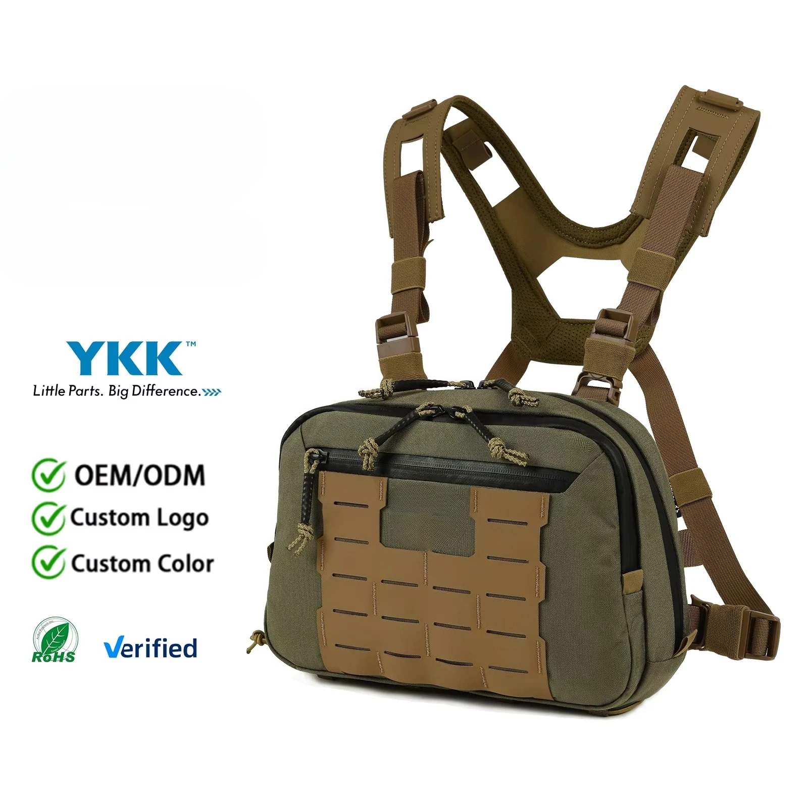 Men's Heavy  Outdoor Chest Pack Adjustable Shoulder Strap Multi Pocket Storage Bag With Tool & Map Pouch For Field Trip