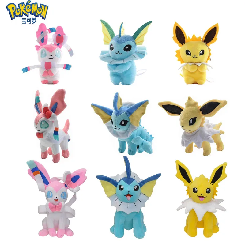 Pokemon Cartoon Anime Figure Plush Toy Vaporeon Sylveon Jolteon Eevee Pocket Monster Figure Stuffed Pet Doll Model Kids Gifts