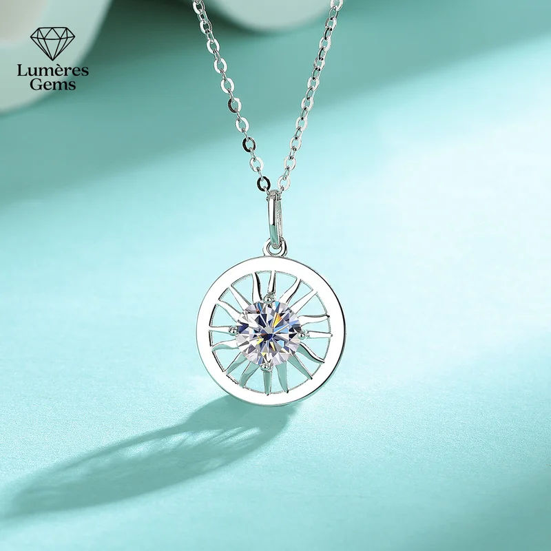 Lumière Gems Platinum PT950 Morganite Necklace for Ladies - Sunflower Design - Sophisticated Round Shape - Simple Style