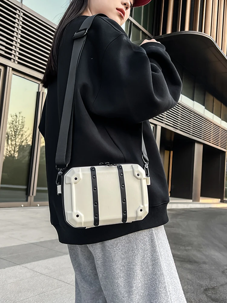 New Vintage 2024 Men Square Bags Punk Rivets Box Shoulder Crossbody Bags Women Handbag Street Party Bags  Cool Boys and Girls