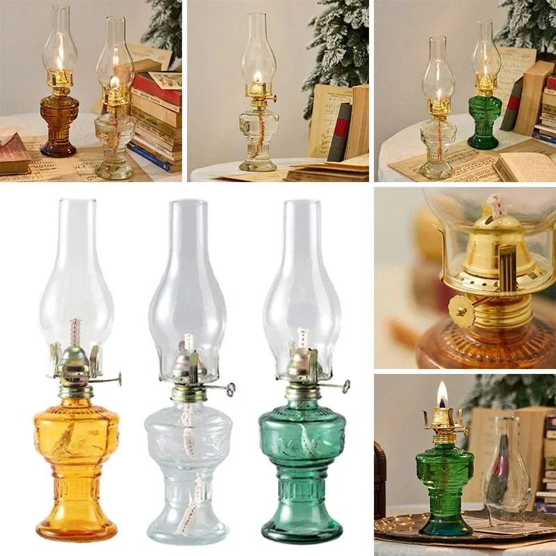 Home Decoration Kerosene Lamp Antique style oil lamp Indoor Vintage Four-Claw Lamp Head Clear Glass Kerosene For Kitchen Bedroom