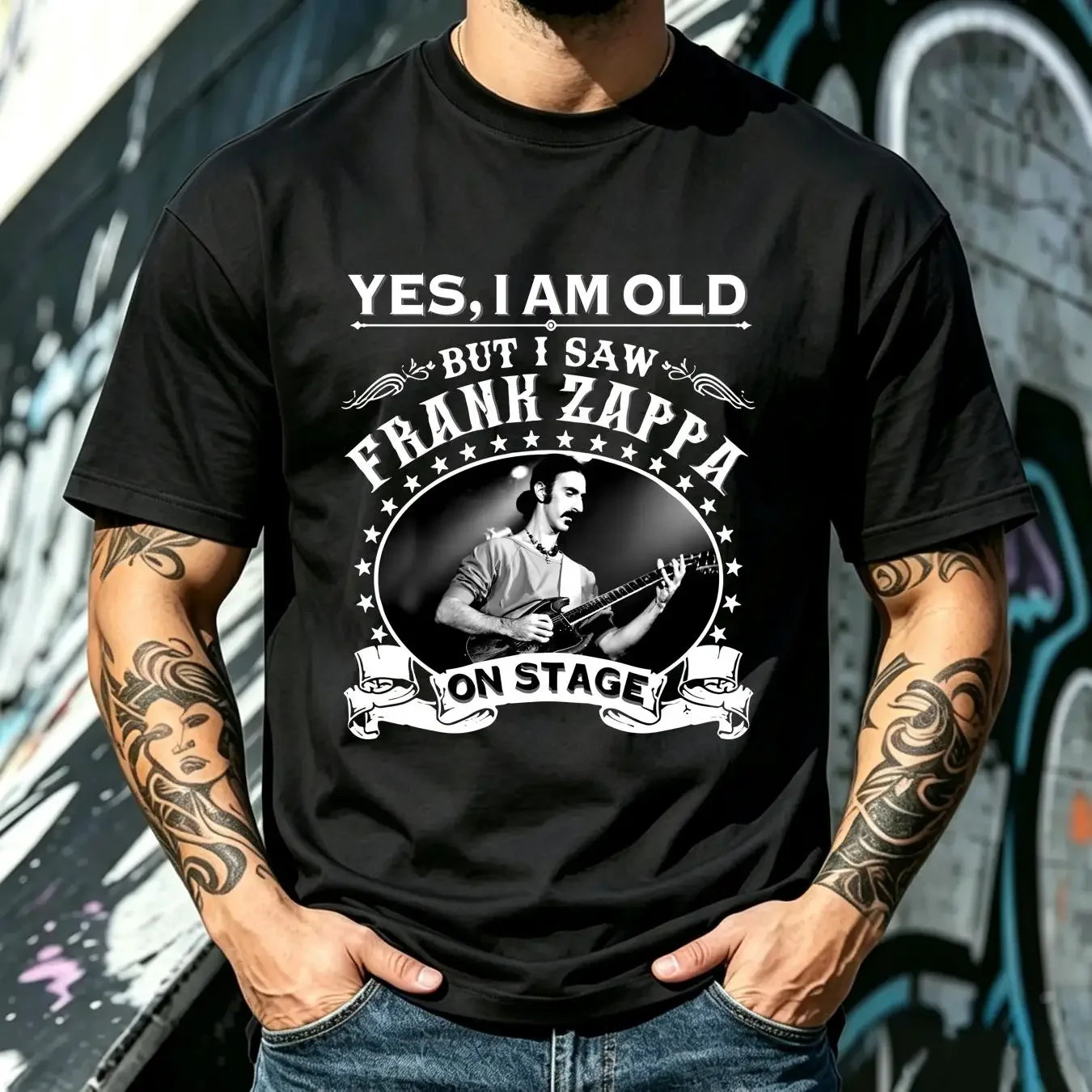 washed T Shirt YES I AM OLD BUT SAW FRANK ZAPPA ON STAGE vintage Washed Stretched Comfortable designer clothes homme Unisex