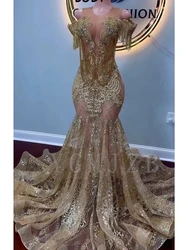 Glittler Gold Long Prom Dresses 2026 Luxury Off Shoulder Bead Rhinestones Tassels Formal Party Gala Graduation Gowns Customized