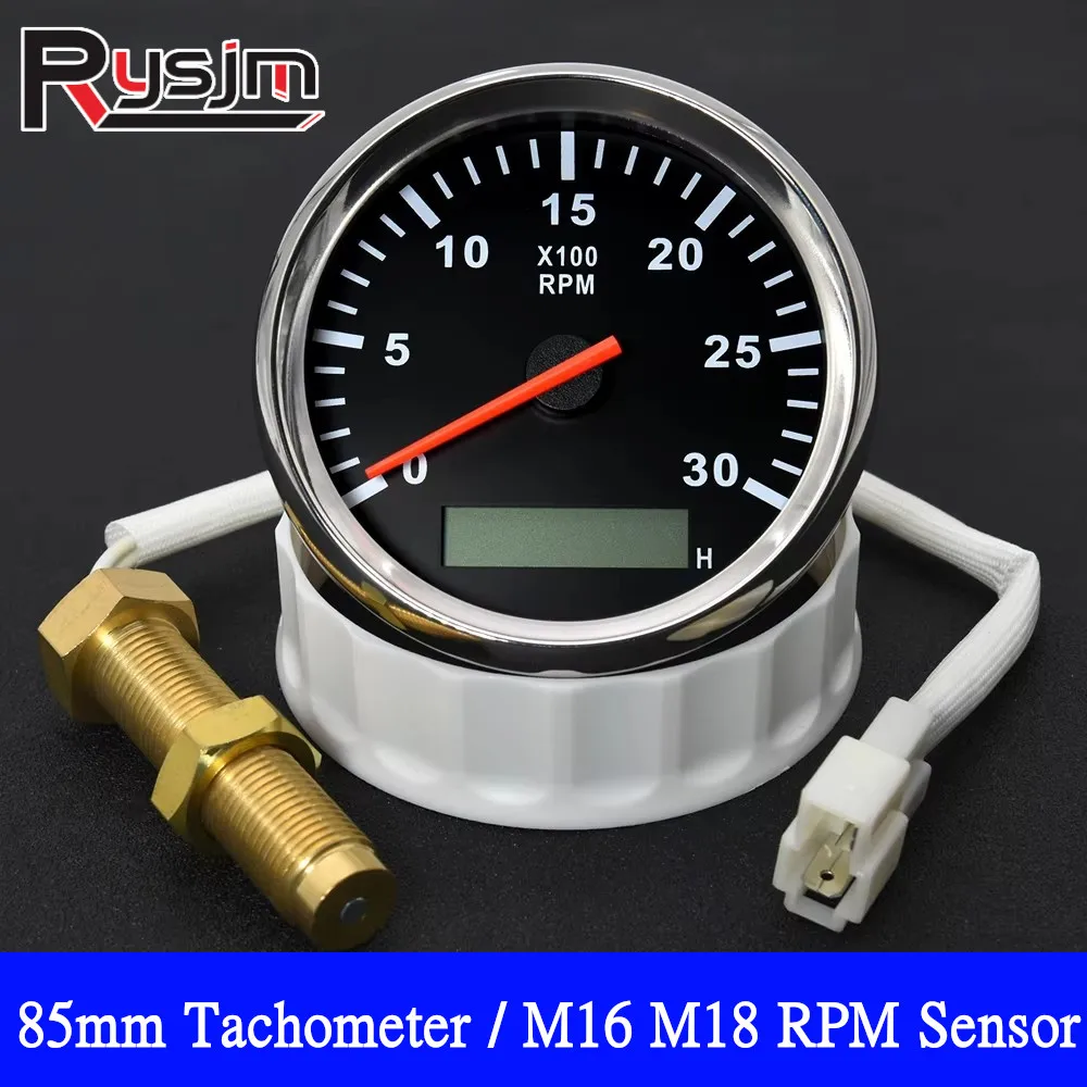 

85mm Universal Boat Tachometer Marine Tacho Meter Gauge LCD Hourmeter 6000RPM 4000 RPM Meter Toerenteller Tacho Sensor Custom
