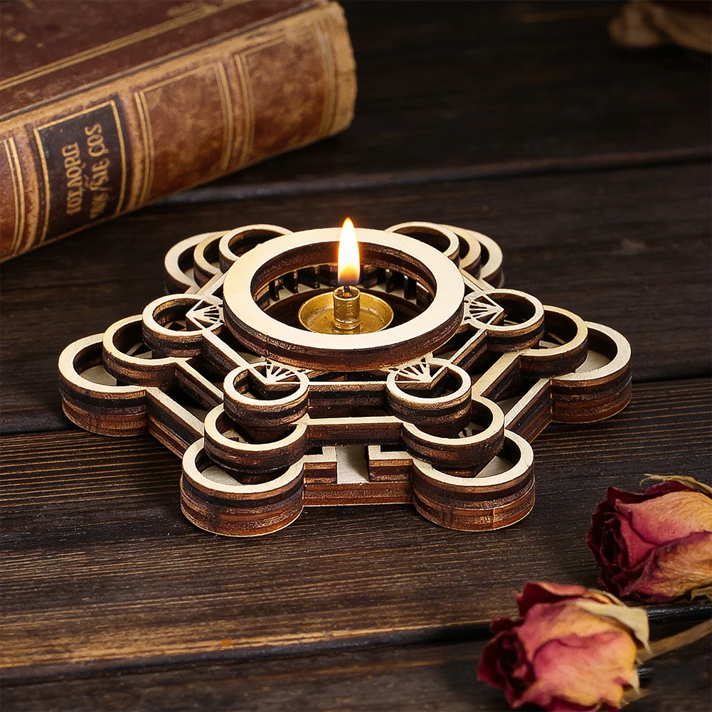 D9 Wooden Lotus Crystal Ball Display Stand Sphere Stone Candle Holder Base Sacred Geometry Meditation Wicca Altar Ritual Props