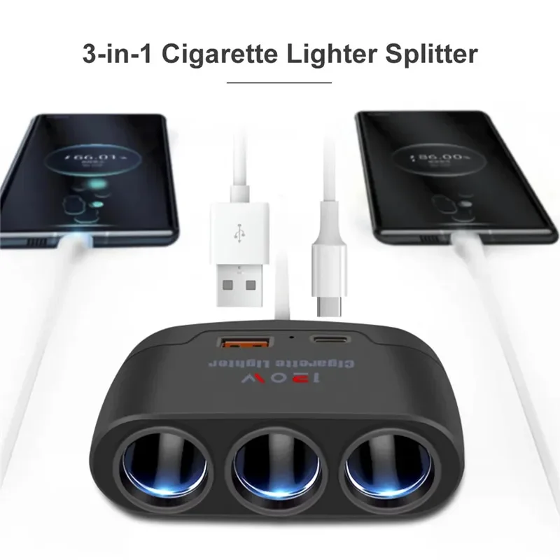 موزع سجائر USB C ، شاحن سريع ، ولاعة W ، 12 فولت ، 24 فولت ، قابس شحن سريع ، محول طاقة للهاتف لكاميرا داش السيارة