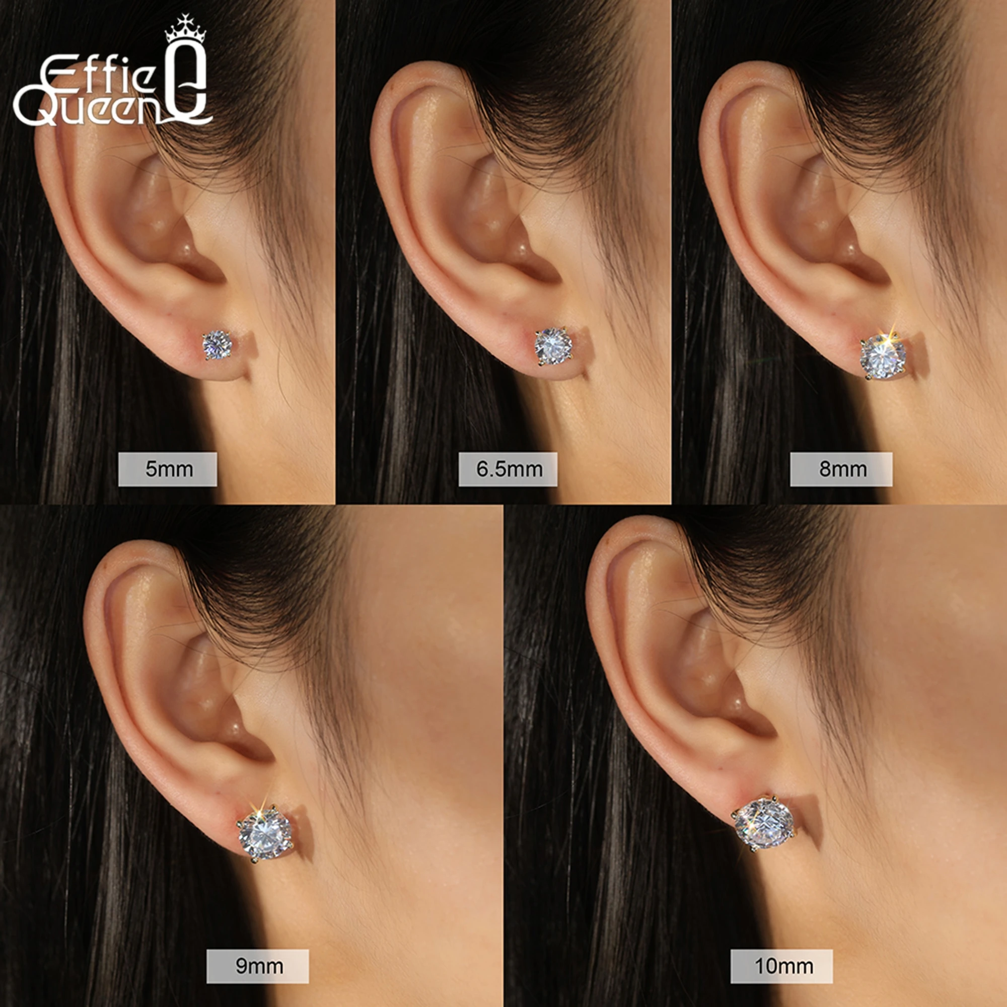 

Effie Queen D VVS1 Moissanite Stud Earrings 925 Silver Four Claw Round Cut Earrings For Women Men Daily Wear Fine Jewelry MOE04