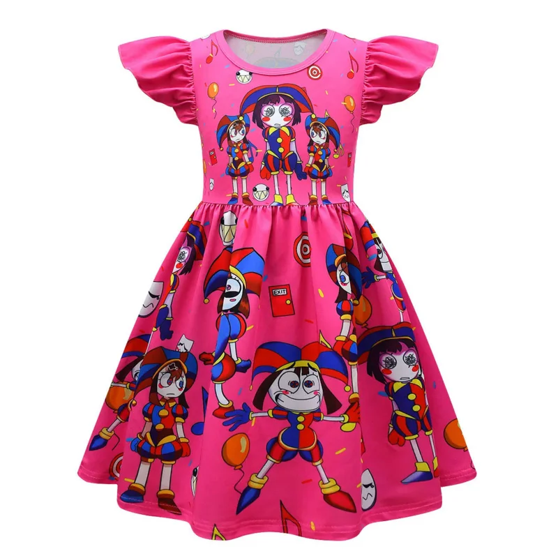 Digital circus baby girls Pompi cosplay princess dress kids birthday Christmas party costume summer cloth Feifei sleeve sundress