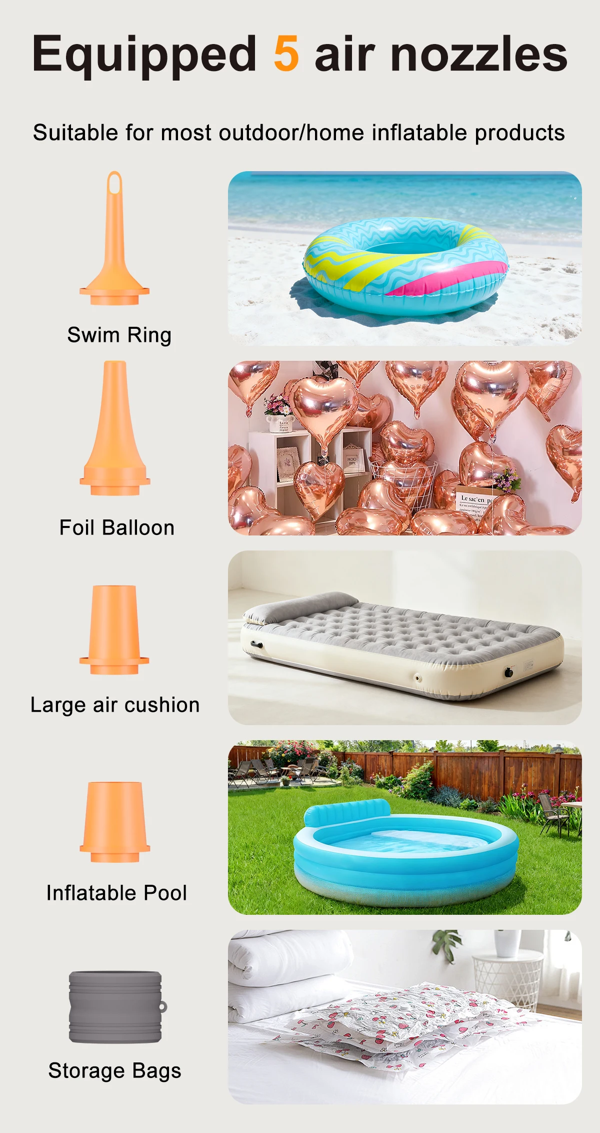 NEUE Tragbare Luftpumpe für Aufblasbare Gegenstände 430L/min Ultraschnelle Luftmatratzenpumpe, 2000 mAh Akku & Campinglampe, Elektrische Luftpumpe – Detail 9