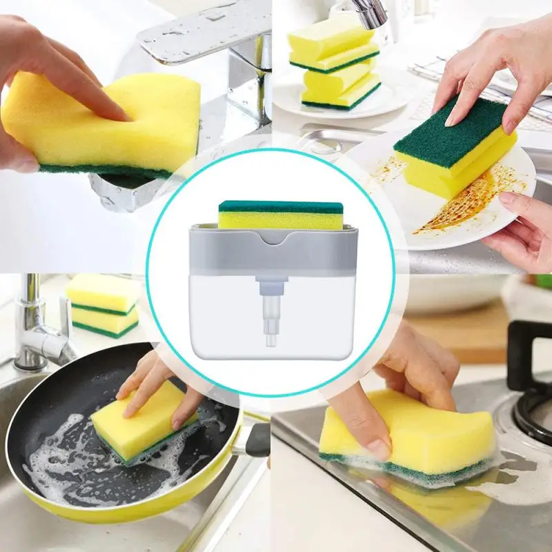 Kitchen Scrubbing Liquid Detergent Dispenser With Sponge Box Press-type Liquid Box Scouring Pad Dishwashing Soap Dispenser