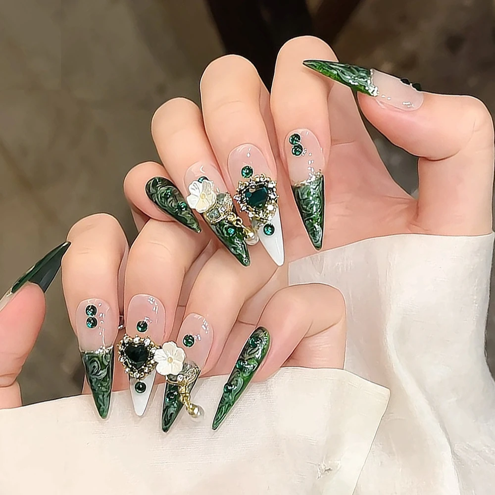 

10/5 компл., длинные накладные ногти, искусственный дизайн, серебристый, красный, розовый, ручная работа для вечеринок, оптовая продажа, накладные ногти, накладные ногти